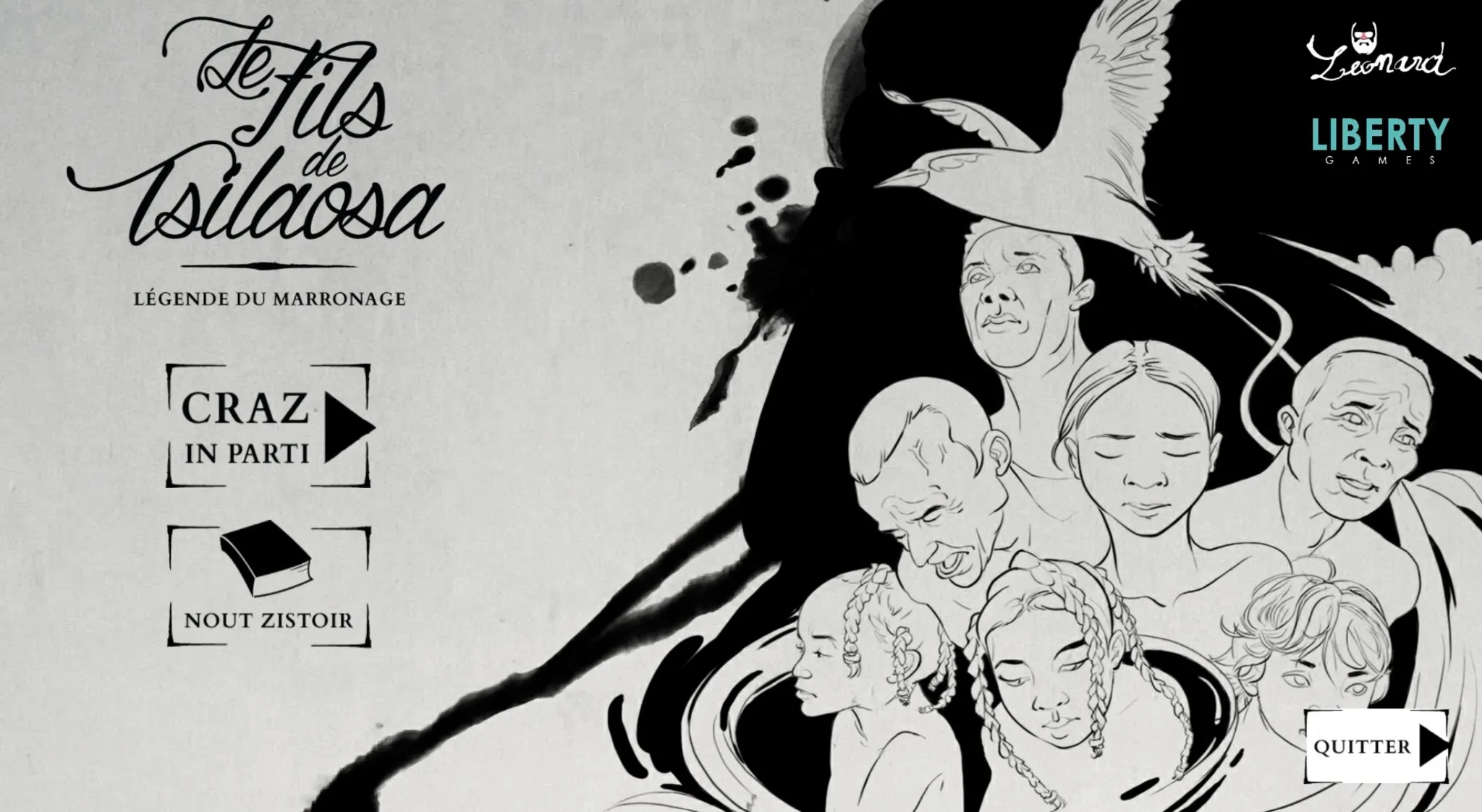 L'écran titre du jeu, dessiné à l'encre.