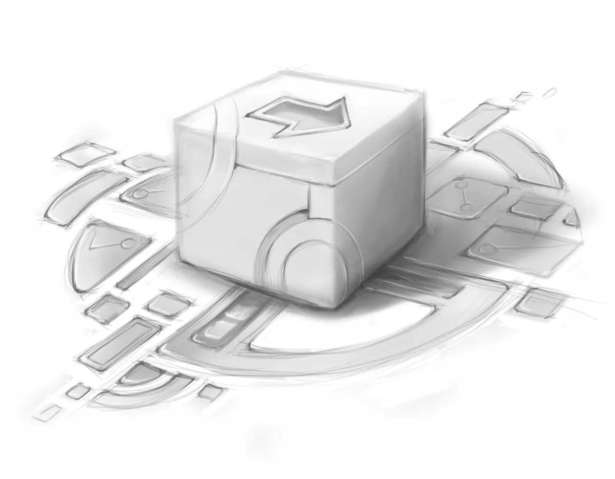 Étude d'un cube et de ses pièces, au crayon