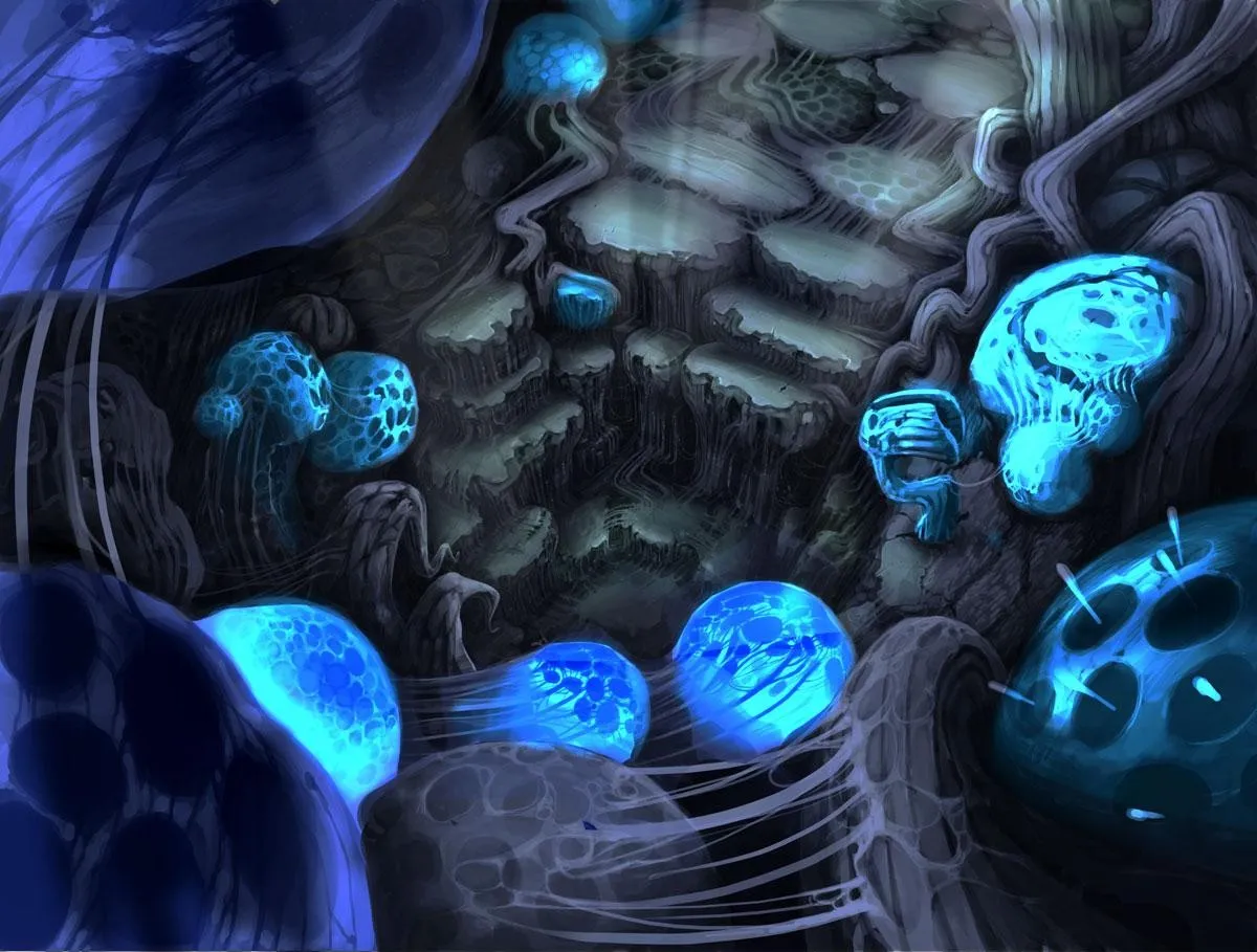 Grotte de cristaux bleus luminescents